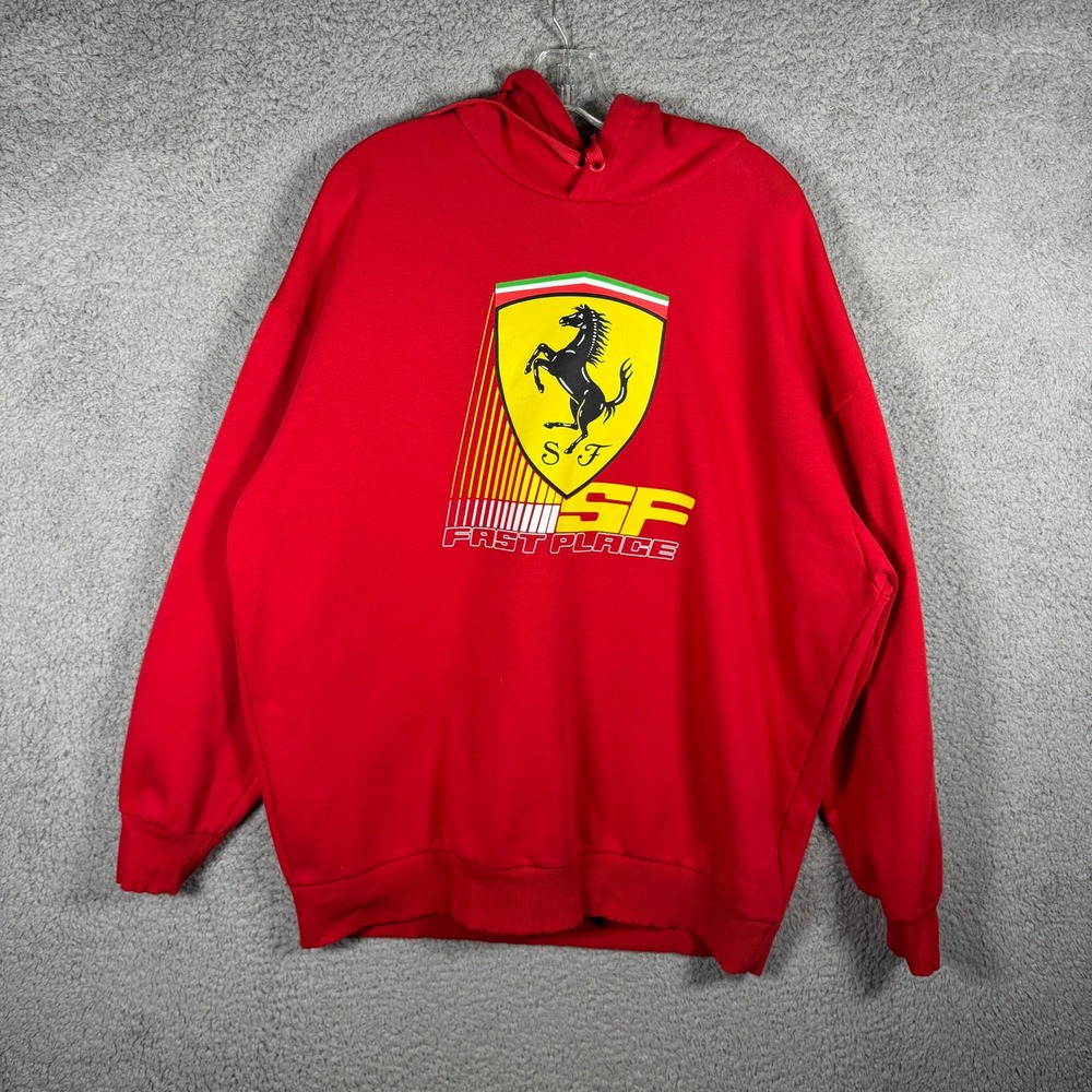 Puma Scuderia Ferrari Mens XL Red Fast Place Graphic Fleece Hoodie SF Racing